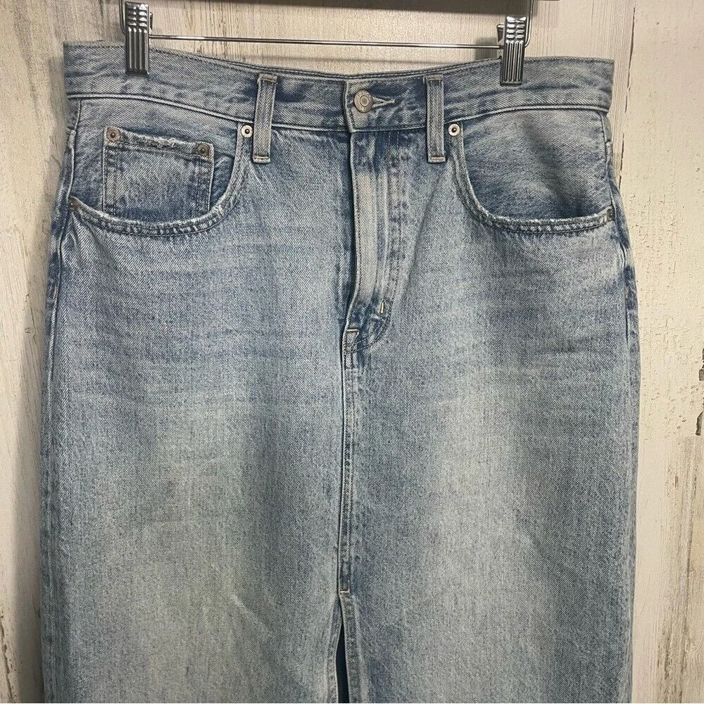 PISTOLA High Rise Alice Denim Midi Maxi Skirt Brooklyn Size 30 Raw‎ Hem Slit